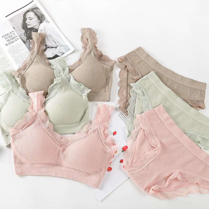 Sexy Lace Lingerie Set Padded Bra Set WithoutSteel Ring Solid Women's  Underwear Brassiere Comfortable Fitness Crop Top