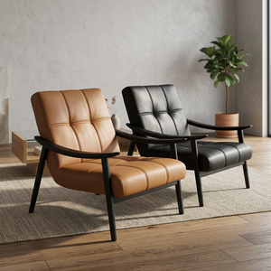 Silla Moderna de Salón en Cuero PU con Respaldo Acolchado, Patas de Metal, Diseño de Mediados de Siglo, Opciones de Color Marrón y Negro, Muebles para el Hogar - Product Image 1