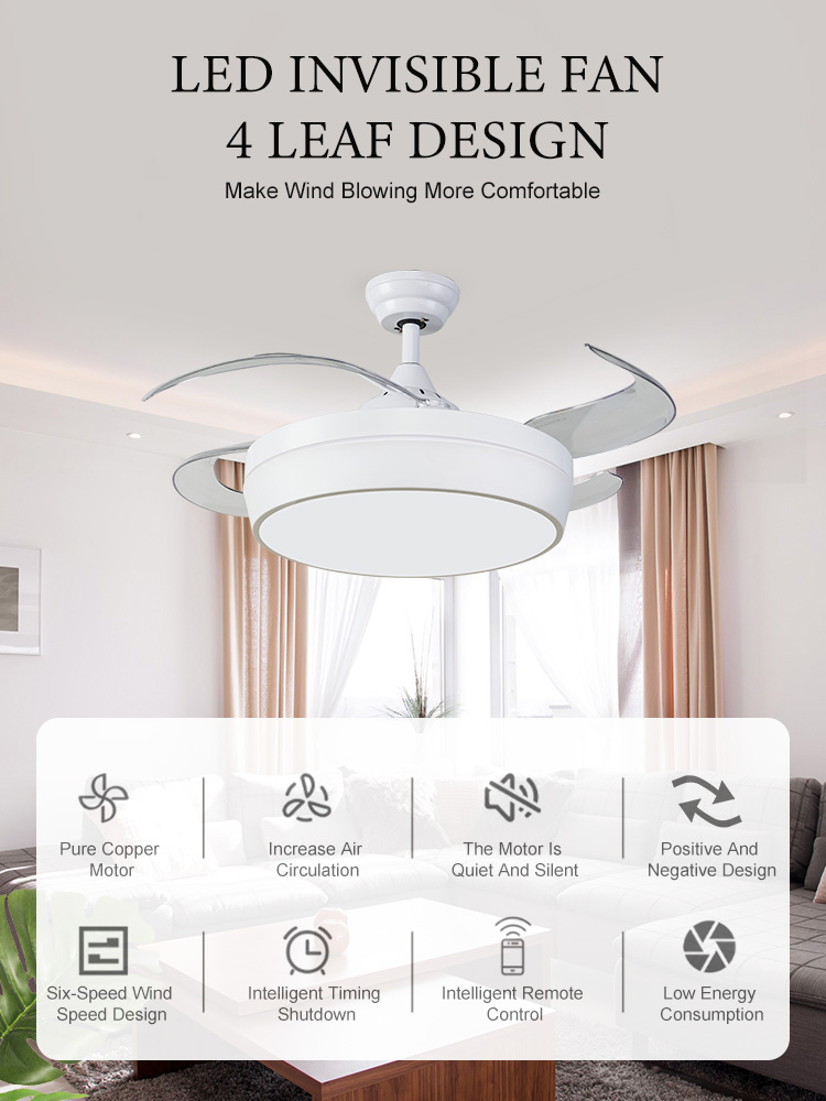 Chinese Supplier Nordic Smart Iron Material Bright White Ceiling Fan Light With Indoor