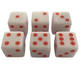 Individuelle 10 mm weiße acryl-würfel mit schwarzem punkt quadrat d6 seitlich mit gerader ecke für casino kartenspiele brett
