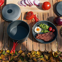 2-3 orang piknik luar ruangan, peralatan masak berkemah portabel Titanium datar ketel berkemah panci dan panci Set