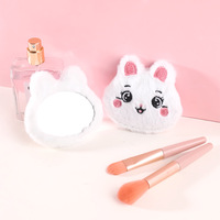 Miroir de maquillage de poche en peluche lapin mignon, mini portable, finition argentée, personnalisable, outil de beauté cosmétique pour fille