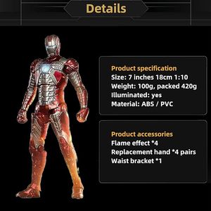 Figurines d'<span class=keywords><strong>action</strong></span> Iron Man de 7 pouces de Zd Toys, édition du 10e anniversaire de Marvel - Version <span class=keywords><strong>lumineuse</strong></span> - Lumière dans la poitrine (<span class=keywords><strong>LED</strong></span> MK5) à l'échelle 1/10 - Product Image 3