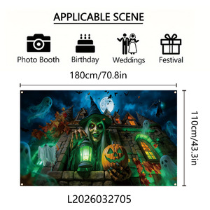 Feliz Halloween: Pancarta de Castillo Fantasma Portátil, Plegable y Ligera de Poliéster <span class=keywords><strong>para</strong></span> Patio, Jardín, Cabina de Fotos y Transmisión en Vivo - Product Image 2