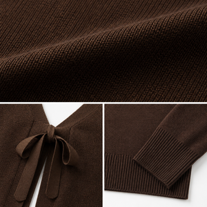 <span class=keywords><strong>Cardigan</strong></span> Elegante da Donna in Maglia <span class=keywords><strong>Marrone</strong></span> Scuro con Scollo a V e Laccio Frontale, Manica Lunga, Personalizzabile OEM ODM - Product Image 5