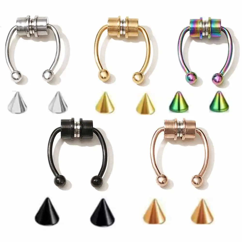 2021 Stainless Steel Magnet Nose Ring Horseshoe Ring Nasal Splint Non-perforated Nose Hoop Magnetic Suction Nose Stud