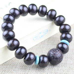 Black Sandalwood Beads <b>Bracelet</b> 14Mm Abacus Design Carved Buddha Men Women Gift Jewelry - Product Image 1