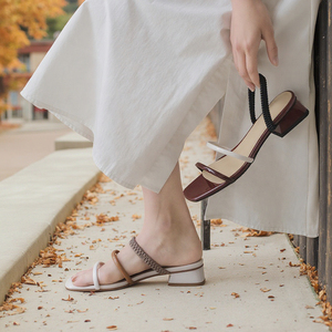 2025 été Collection haute femmes à talons bas Muller sandales en cuir véritable pompes plates chaussures à talons hauts couleur correspondant extérieur - Product Image 4