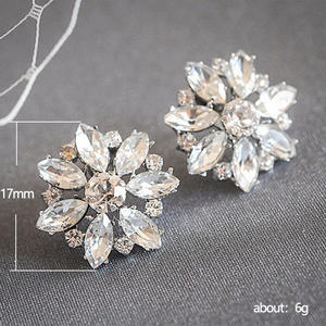 Orecchini a perno E815 in oro bianco con fiore, taglio marquise, cristallo e strass, montatura a griffe, gioielli classici da donna per feste - Product Image 6