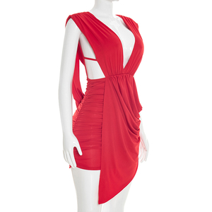 Viviblook D26DS053 Women Spring Summer Dresses New Elegant Sexy Deep V-Sleeveless Hollow Pleated <b>Mini</b> Party Dress - Product Image 2