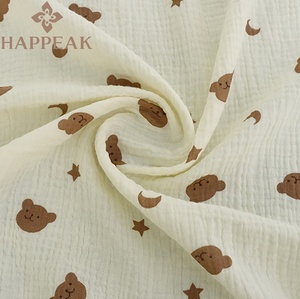 HAPPEAK doux coton mousseline tissu lune étoile ours imprimé <span class=keywords><strong>Double</strong></span> couche <span class=keywords><strong>gaze</strong></span> tissus pour robes d'été - Product Image 4