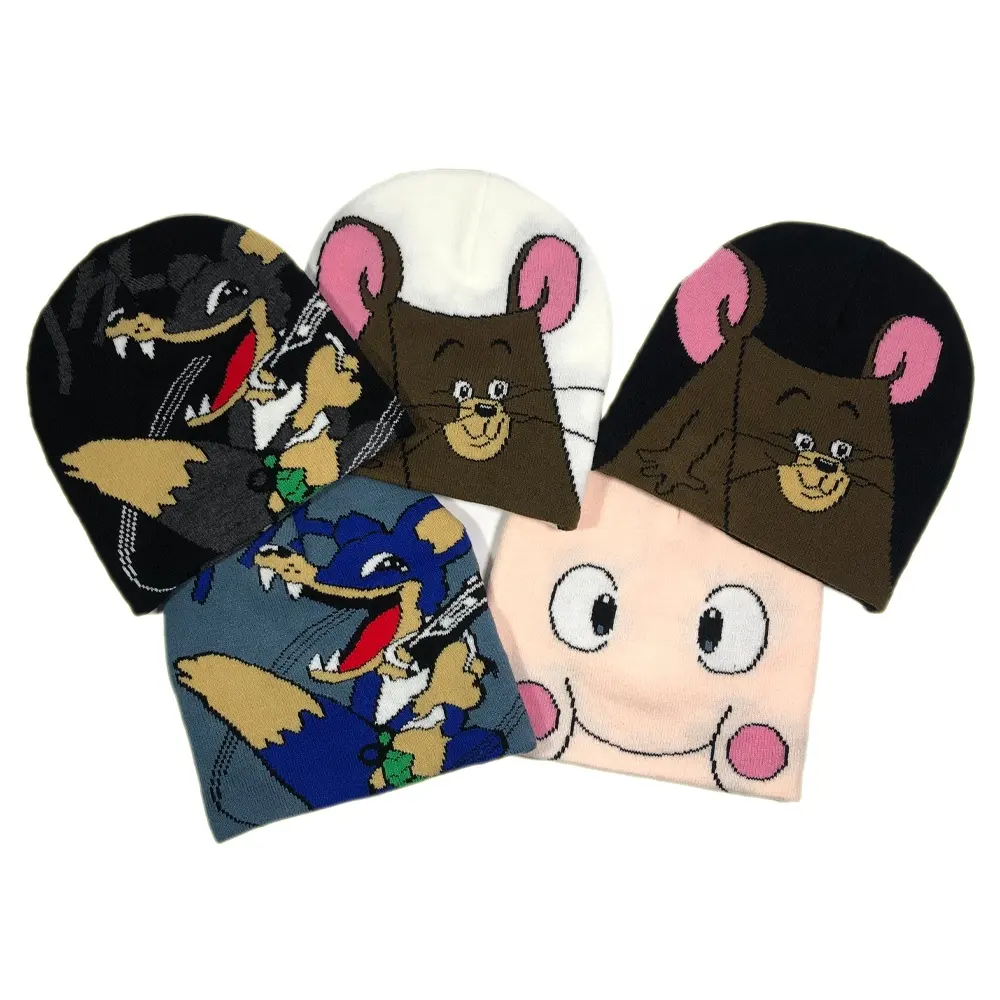 OEM acrílico se desarrollan de invierno de dibujos animados de gorros de punto logotipo personalizado gorrita tejida jacquard sombreros