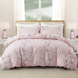 Soft Touch Pastel Pink <strong>Plum</strong> Blossom 3 Pcs <strong>Bedding</strong> Set Brushed Microfiber Polyester Duvet Cover and Pillowcase for All Ages - Product Image 2
