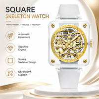 Montre-bracelet automatique carrée personnalisée, étanche, mouvement squelette tourbillon, montre mécanique en saphir pour homme
