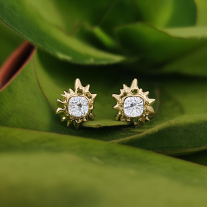 Fashion <b>Stud</b> <b>Earrings</b> 316L Stainless Steel PVD Gold Plating Square <b>Crystal</b> Design - Product Image 3