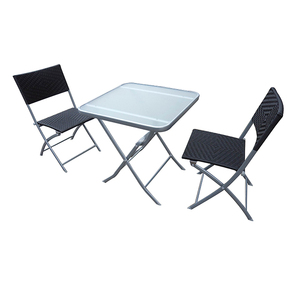 3pcs silla de ratán plegable <span class=keywords><strong>al</strong></span> aire libre y mesa de cristal plegable cuadrada bistró - Product Image 1