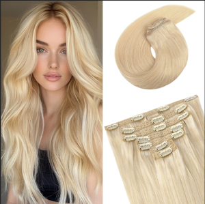 Extensions de cheveux naturels Remy vierges à clipser en dentelle, 7 pièces, 16 clips, 12-40 pouces, 100 grammes, mèches balayage pour femmes, usage quotidien. - Product Image 1