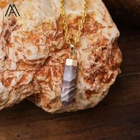 Classique Cristal Point Pendentif Collier Oeil De Tigre Rose Quartz Hexagone Plaqué Or Pierre Naturelle Bijoux De Mode pour Les Fêtes