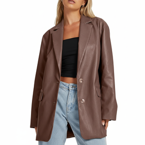 Venta al por mayor de moda Otoño Invierno para mujer Faux Leather Bomber chaquetas con piel de zorro logotipo personalizado prendas de vestir exteriores para salir - Product Image 1