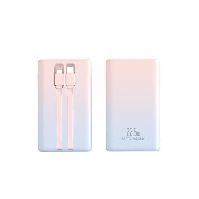 KC20000 MAh 22.5W Fast-Charging Plastic Power Bank with Two Cables Compact Portable Mobile Power Source for Gift