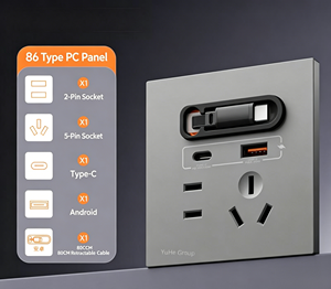 Prise murale PC de type 86 du groupe YuHe avec 1 prise AC, 1 port USB Type-C, câble rétractable intégré, style moderne - Product Image 4