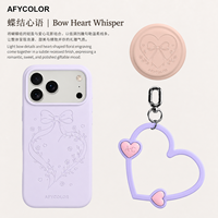 Set de Regalo de Funda de Silicona Líquida para Teléfono con Soporte Magnético y Cordón con Corazón, Grabado Láser, Logotipo Personalizado, Venta al Por Mayor, Color Morado