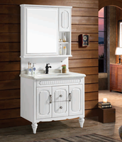 Ensemble de meubles de salle de bain sur mesure blanc avec 4 tiroirs à fermeture douce et armoire miroir pour hôtel, certifié CE Europe, vente en gros