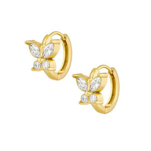 Pendientes <span class=keywords><strong>de</strong></span> aro <span class=keywords><strong>de</strong></span> mariposa CZ <span class=keywords><strong>de</strong></span> acero inoxidable chapados en <span class=keywords><strong>oro</strong></span> <span class=keywords><strong>de</strong></span> 18 quilates, joyería hipoalergénica, resistente al agua, sin deslustre - Product Image 1