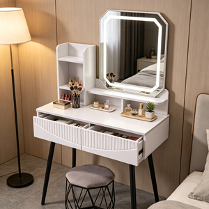 Modern Makeup Vanity <b>With</b> Lighted <b>Mirror</b> Storage <b>Drawers</b> Bedroom <b>Dressing</b> <b>Table</b> <b>With</b> Stool - Product Image 2