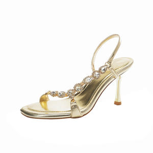 2025 New square-toe low-heeled <b>studded</b> chain gold sandals for women elegant high <b>heels</b> Women's Shoes diamonds Heeled Sandals - Product Image 4