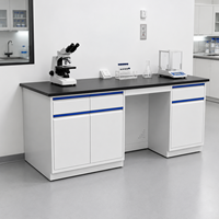 Table de laboratoire moderne en métal durable avec évier et tiroirs, revêtement en poudre époxy, établi en acier inoxydable pour laboratoire de chimie