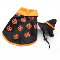 Costume d'Halloween pour animaux de compagnie : Cape et chapeau pour chien, motif citrouille, toutes saisons, style européen-américain, vêtements de transformation pour petits et moyens chiens