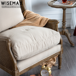 <span class=keywords><strong>Silla</strong></span> de Ocio WISEMAX FURNITURE de Diseño Francés con Marco de Madera de Roble Envejecido, Respaldo de Ratán y Patas de Columna <span class=keywords><strong>Romana</strong></span> para Sala de Estar - Product Image 5