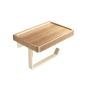 Porte-papier toilette mural en bois moderne, rectangulaire, sans perçage, étagère multifonctionnelle pour mouchoirs, finition blanc crème - Product Image 1