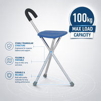 Canne de marche portable avec siège, capacité 100 kg, antidérapante, trépied, chaise pour l'extérieur