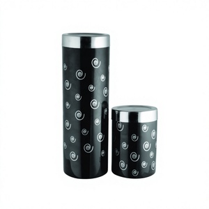 <b>Tall</b> and Small Canister Set Black Color Design Printed Tea Coffee Sugar Canister Set Steel Kitchen <b>Storage</b> Stainless Steel - Product Image 1