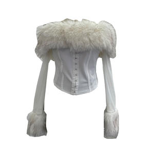 Znoe <span class=keywords><strong>Mao</strong></span> T-shirt à manches longues pour femme, <span class=keywords><strong>col</strong></span> mandarin, empiècements en maille aux épaules, coupe ajustée, style court et mignon, avec ceinture style 'Spice' - Product Image 5