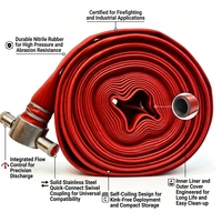 Tuyau d'incendie flexible plat de 2,5 pouces * 30 mètres, tuyau d'incendie en caoutchouc rouge avec raccords standard, dispositif d'extinction d'incendie