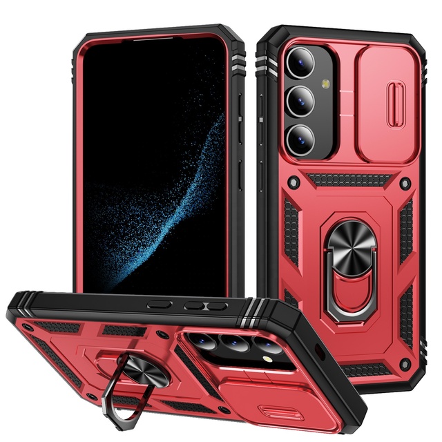 Metal Rotatable Magnetic Ring Holder Phone Case With Camera Lens Slide Window Cases for Samsung S24 Anti Drop Armor Phone Cases
