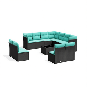 Ensemble de canapés de patio en polyrotin noir, 12 pièces avec coussins, meubles d'extérieur, design contemporain et moderne - Product Image 1