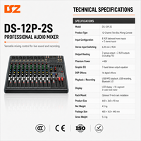 Console de mixage audio 12 canaux en plastique DSZ avec interface USB-XLR pour spectacles en extérieur et karaoké familial - Mixage stéréo professionnel