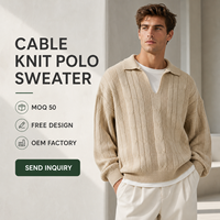 Pull Polo Homme en Maille Torsadée, Couleur Avoine Kaki, Style Vintage Preppy, Coupe Ample et Décontractée, Idéal pour les Marques de Vêtements Masculins Décontractés