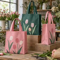 Sacs d'emballage non tissés en PP Rose pour fleuristes, ouverture supérieure avec côtés à soufflets, impression sérigraphique personnalisée, 80 g/m² en vrac