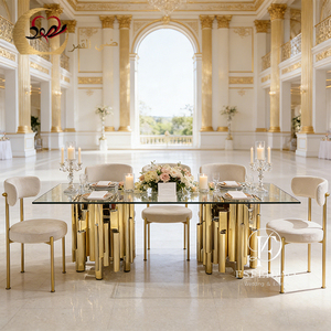 Luxurious Gold Stainless Steel Large Glass Dining <b>Table</b> Romantic Elegant Modern Design for Home Furniture Kitchen Hotel Outdoor - Product Image 3