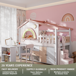Cama Infantil <span class=keywords><strong>de</strong></span> <span class=keywords><strong>Madera</strong></span> Multifuncional con Diseño <span class=keywords><strong>de</strong></span> Casa <span class=keywords><strong>de</strong></span> Árbol Arcoíris, Combinación <span class=keywords><strong>de</strong></span> Almacenamiento, Altura Media, para Niños y Niñas - Product Image 4