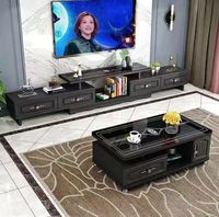 Meuble TV moderne de luxe avec plateau en verre, ensemble de table basse et meuble TV combiné, table centrale rétractable pour salon