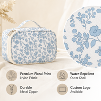 Bolsa de Cosméticos de Nailon con Estampado Floral y Logotipo Personalizado, Bolsa de Aseo de Viaje de Gran Capacidad con Doble Capa y Asa Superior, Estilo Unisex