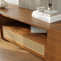 AJUNION Support TV Moderne en Bois de Noyer Ovale Centre de Divertissement Table Tv Rotin Porte Media Console Unité Tv Armoire Entièrement Assemblé