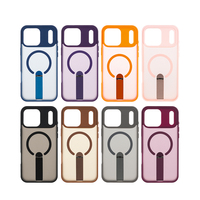 PA 163 Coque de téléphone semi-transparente multicolore avec support plat et anneau magnétique pour iPhone 17 18