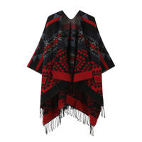 Heißer Herbst-Neuheit: Unisex Retro Western Azteken-Poncho-Schal mit Farbblock-Geometrischem Druck, Fransen und Kunstkaschmir-Cardigan als Reise-Cape